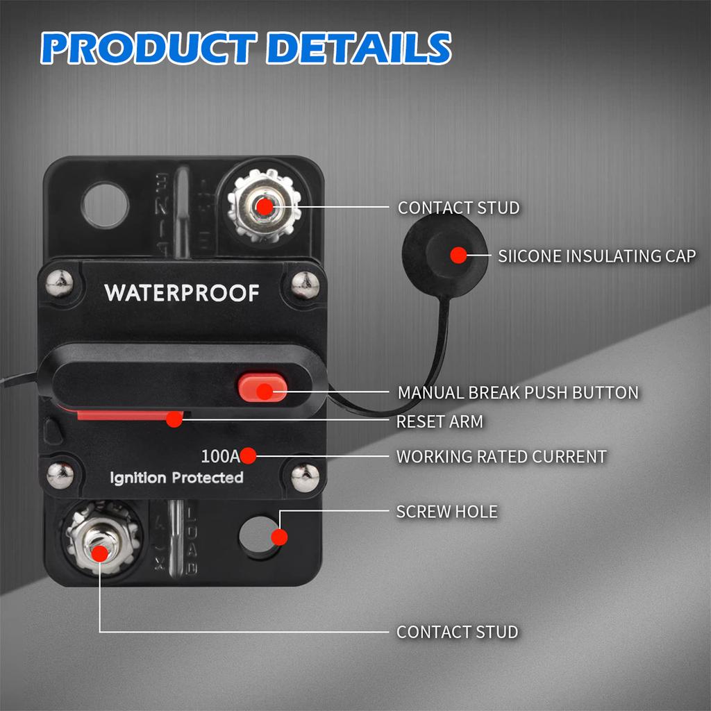 Автоматический выключатель для автодома, яхты, IP67, водонепроницаемый, 12 В-48 В, встроенный предохранитель, инвертор, 30 А-300 А, безопасный держатель предохранителя, устройство защиты цепи