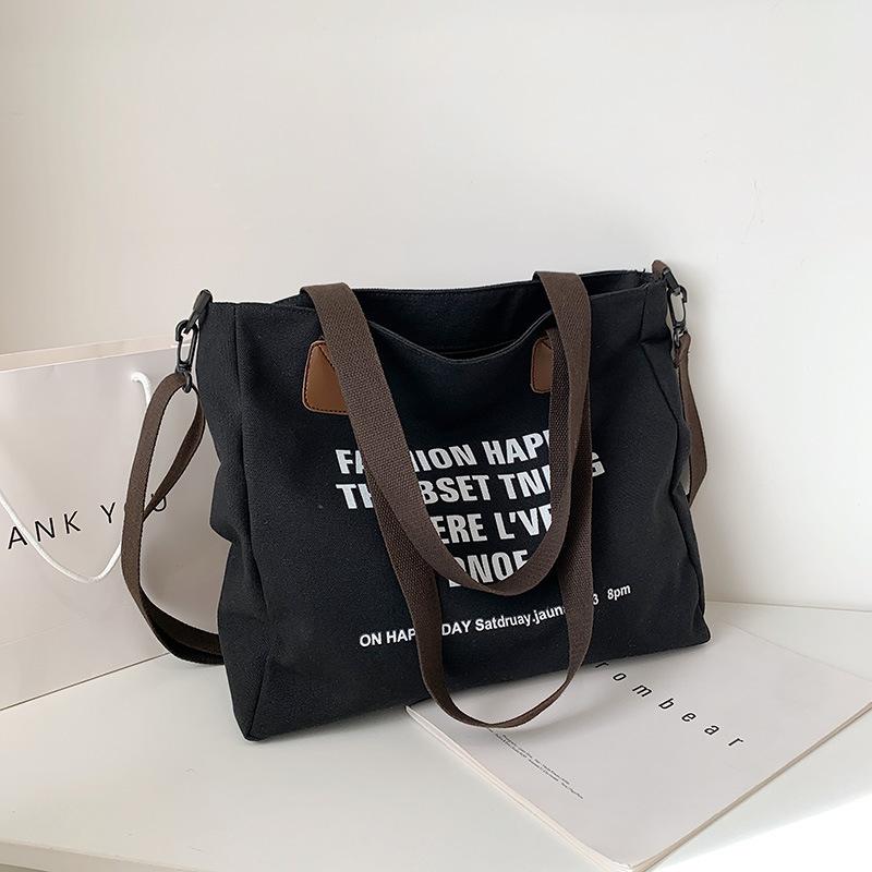 Простая холщовая повседневная сумка большой вместимости женская 2025 новая ленивый стиль на одно плечо модная сумка-тоут с принтом в виде букв