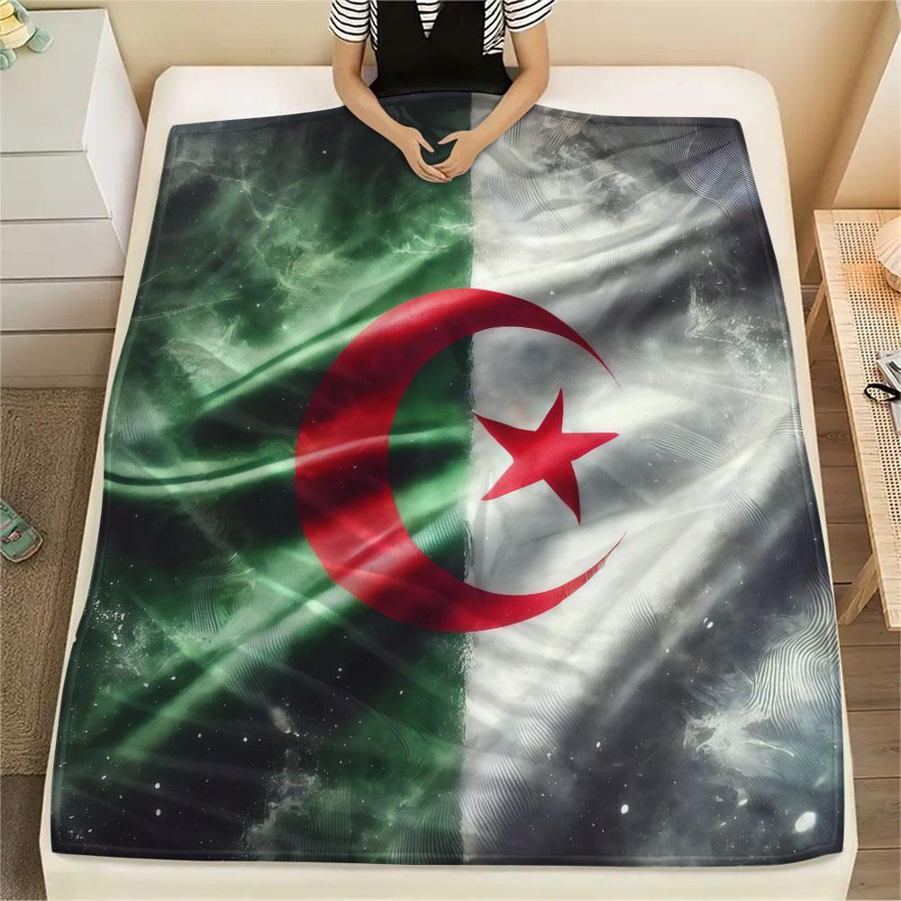 1PC Algeria National Football Team Patterned Flannel Blanket Suitable For All Seasons for Home Decor Warmth and Comfort Gifts Holiday Present