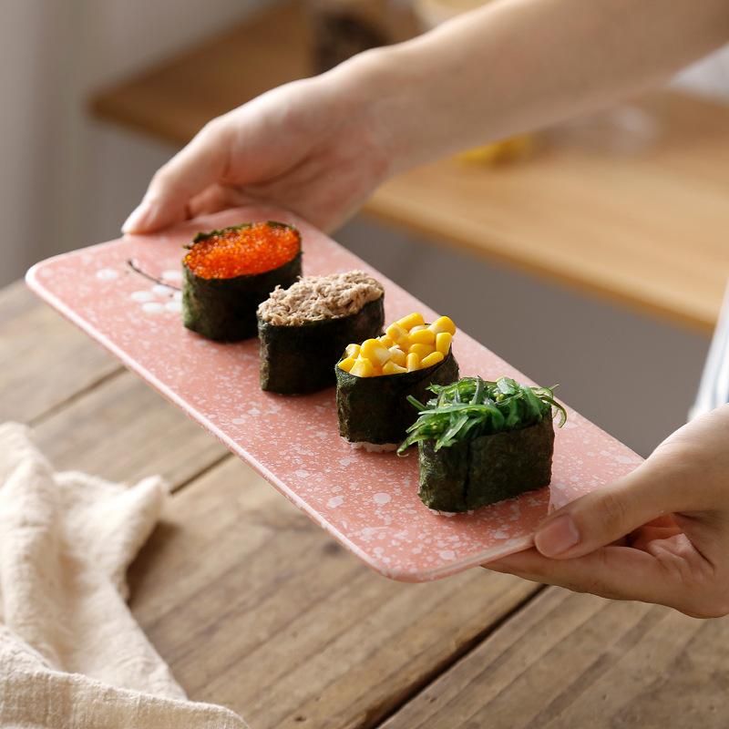 1PC Japanese Style Rectangular Ceramic Underglaze Color Sushi Dishes Multi Purpose Plates for Cake Western Food
