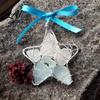 Christmas Sea Glass Keepsakes Handmade Star Coastal Style Hanging Ornament Wire Wrapped Art Star Decoration with Bowknot for Tree Window Decor