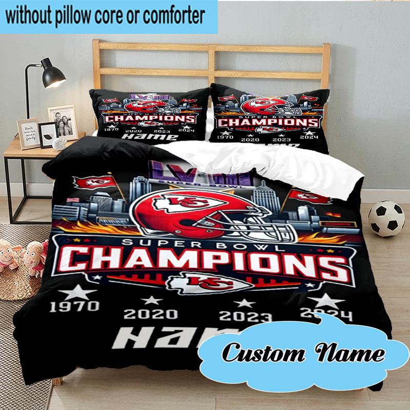 3PCS Custom Name Kansas City Champions Bedding Set, Including 1pc Duvet Cover And 2pcs Pillowcases, Suitable for dorms and bedrooms Gift