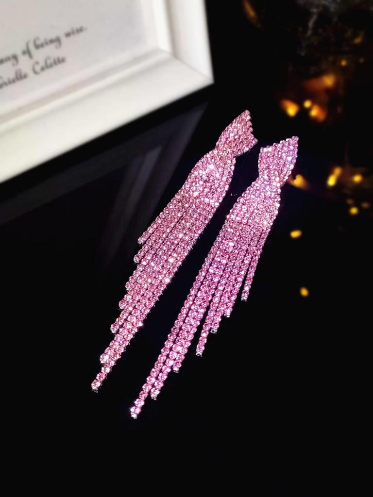 European & American Style Full Diamond Long Tassel Earrings for Women