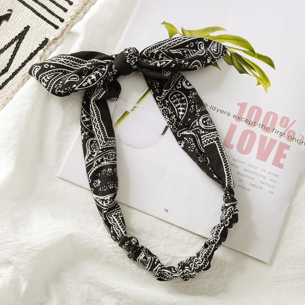 Women's Fashion Elastic Solid Colors Headwrap Bowknot Headband Turban Rabbit Ears Hairband
