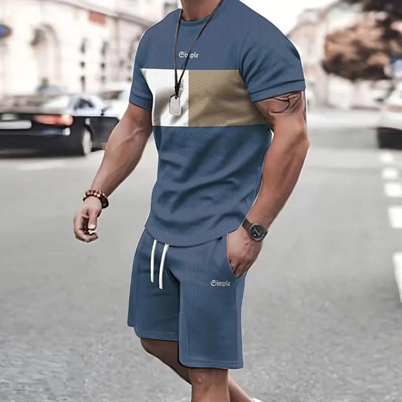 Line Splicing 3D Print T-Shirts Shorts Sets Men's Tracksuits Summer Oversized Short Sleeve T Shirt Pants Set Man Suits Clothing