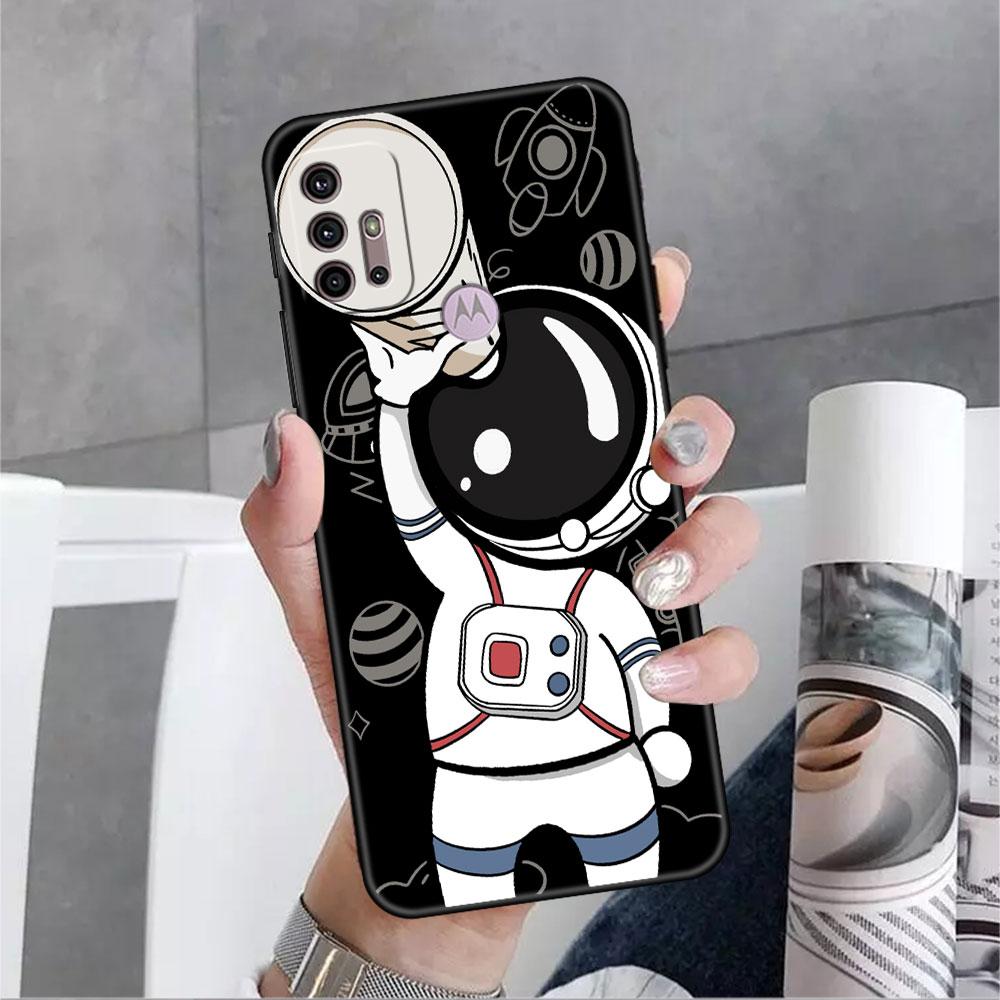 Милый чехол с астронавтом для Motorola G30 G60 G9 Play ONE Fusion G8 G50 E6s G82 Edge 20 Pro G Stylus 2021, черные мягкие чехлы для телефона