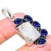 Natural Rainbow Moonstone, Topaz Gemstone 925 Sterling Silver Pendant 1.93" a1T46