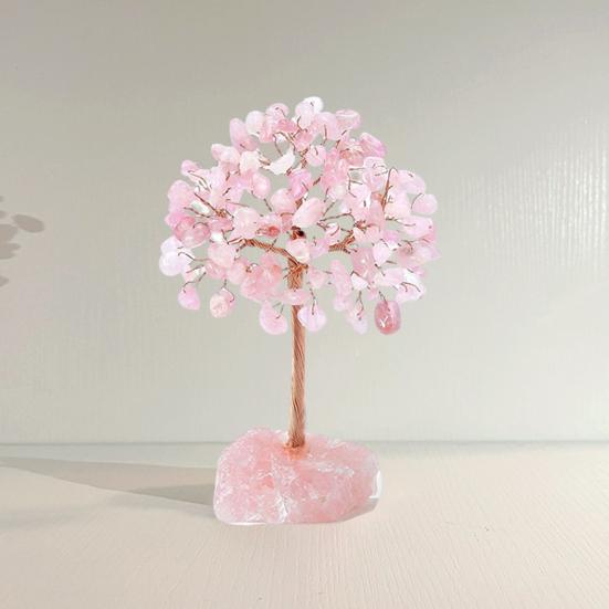 Розовый кварц Счастливое дерево Доброе значение Декор для дома ручной работы с подложкой