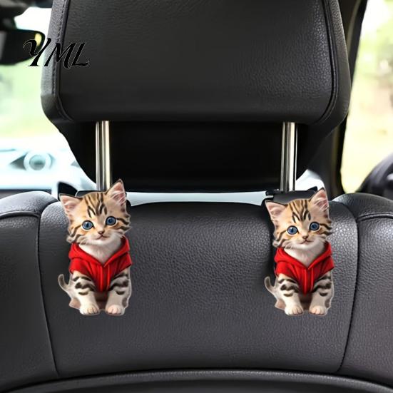 Cute Cat Dog Car Decor Seat Hook, Cartoon Cat/Dog Pattern Decor, Durable Load Bearing Acrylic Hook Headrest Hanger, Universal Vehicle Interior