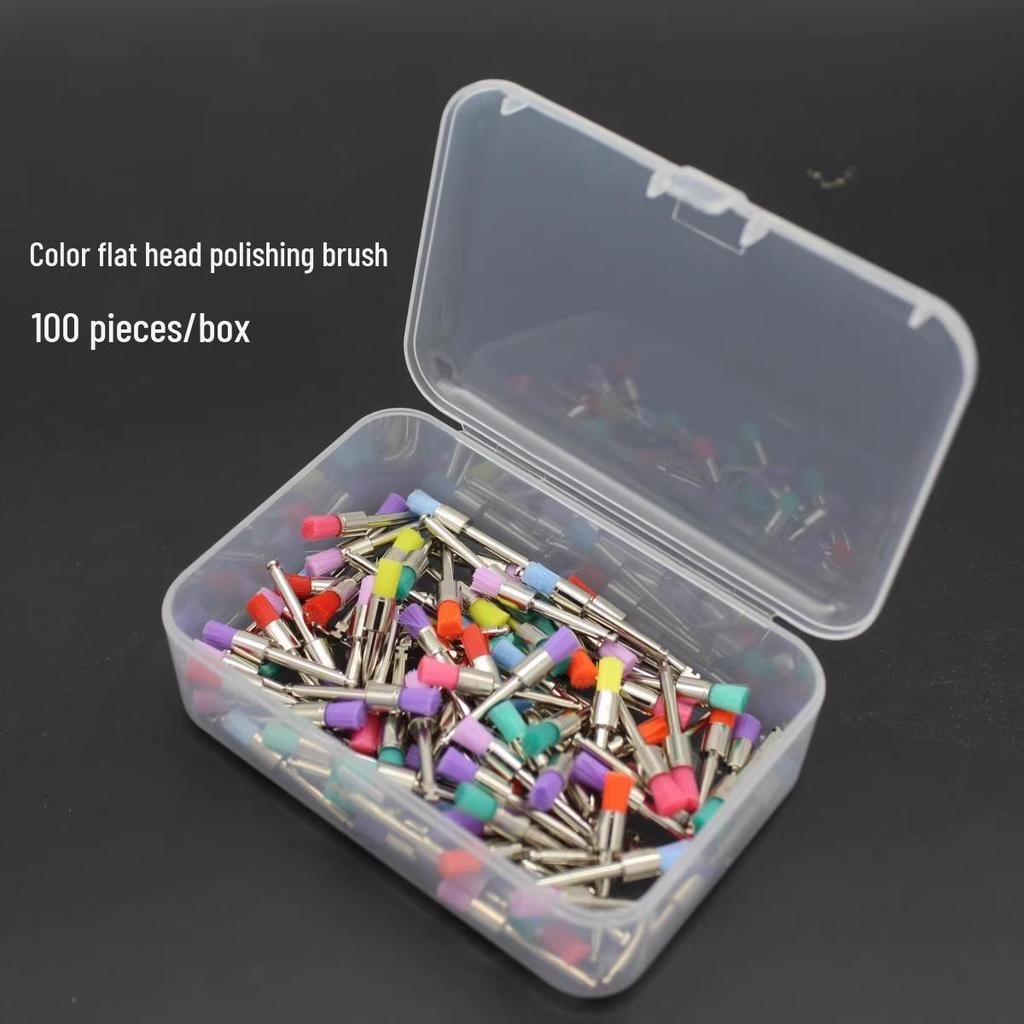 Dental Polishing Brush Set - Bowl-Shaped, Hollow Mandrel, Flat Head, 100 Pcs, Colored.