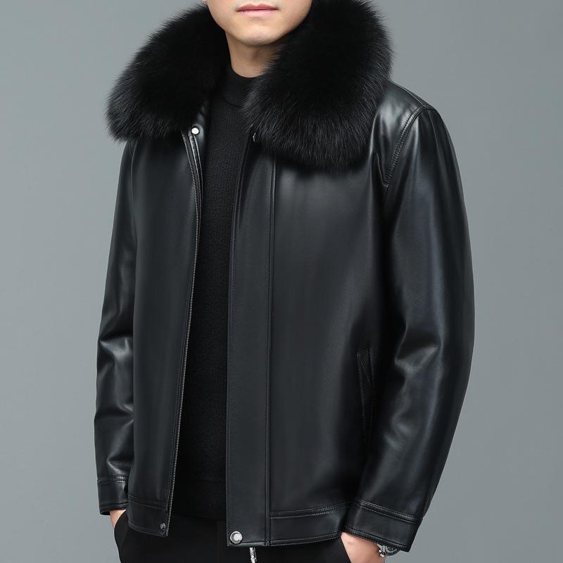 Мужская куртка-пуховик из натуральной кожи, свободный, большого размера, для людей среднего и пожилого возраста, короткая куртка из лисьего меха, съемная внутренняя подкладка