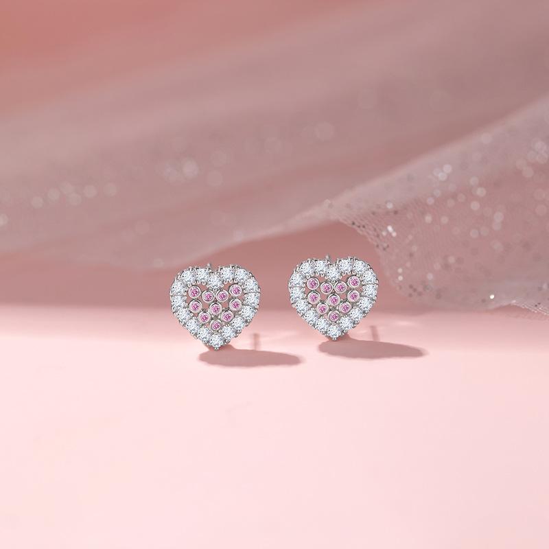 Серьги-гвоздики Pink Love женские легкие роскошные нишевые серьги-сердечки из розового циркония