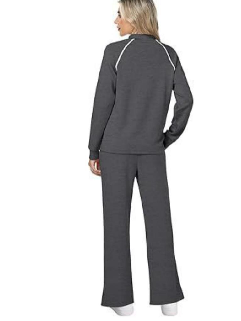 Женский комплект с круглым вырезом, длинными рукавами, эластичными брюками и свитшотом с разрезом