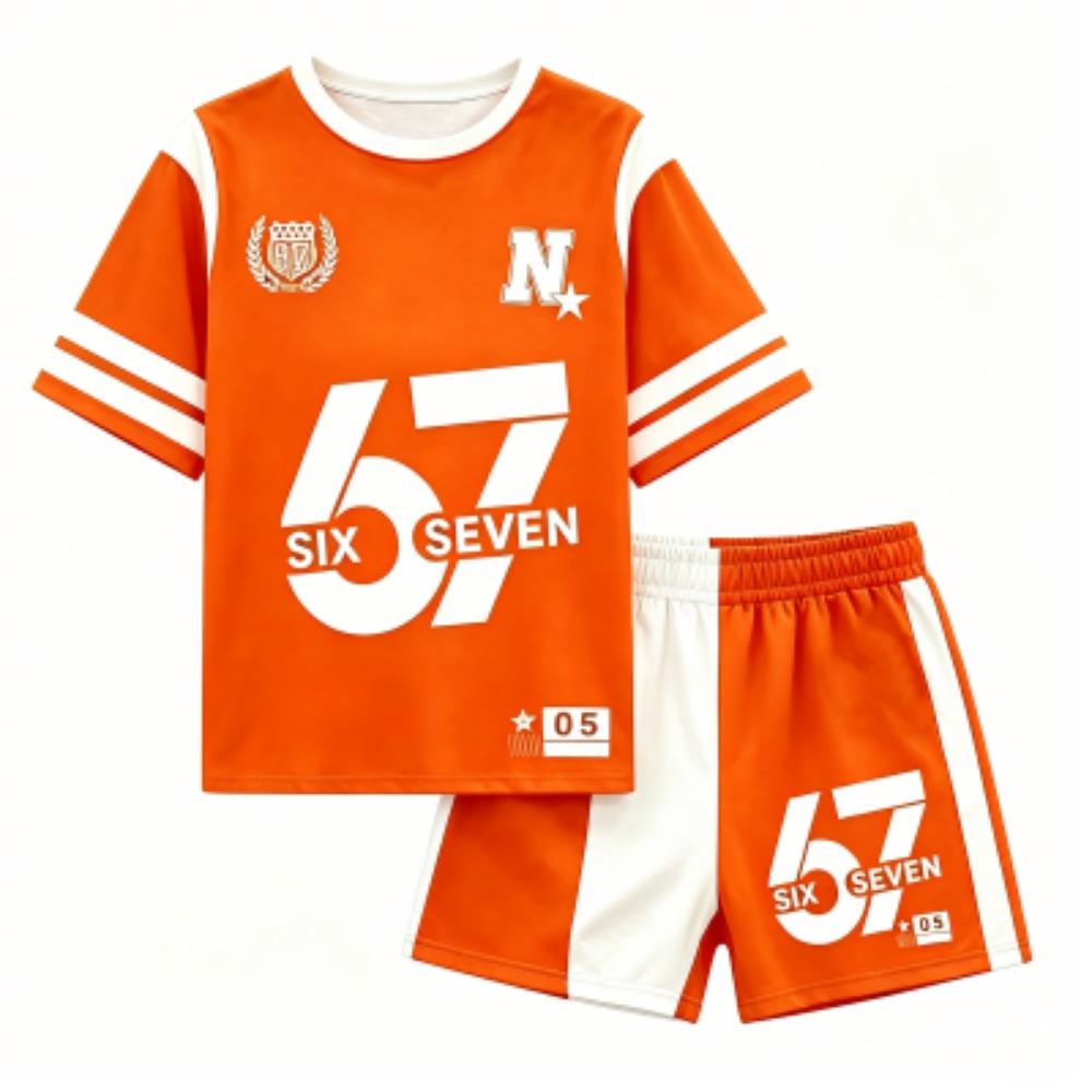 Men's Fashion Letter Number 67 Printed Outdoor Street Men's T-shirt and Shorts 2 Piece Set Summer Casual Outfit Men's and Women's Sports Set