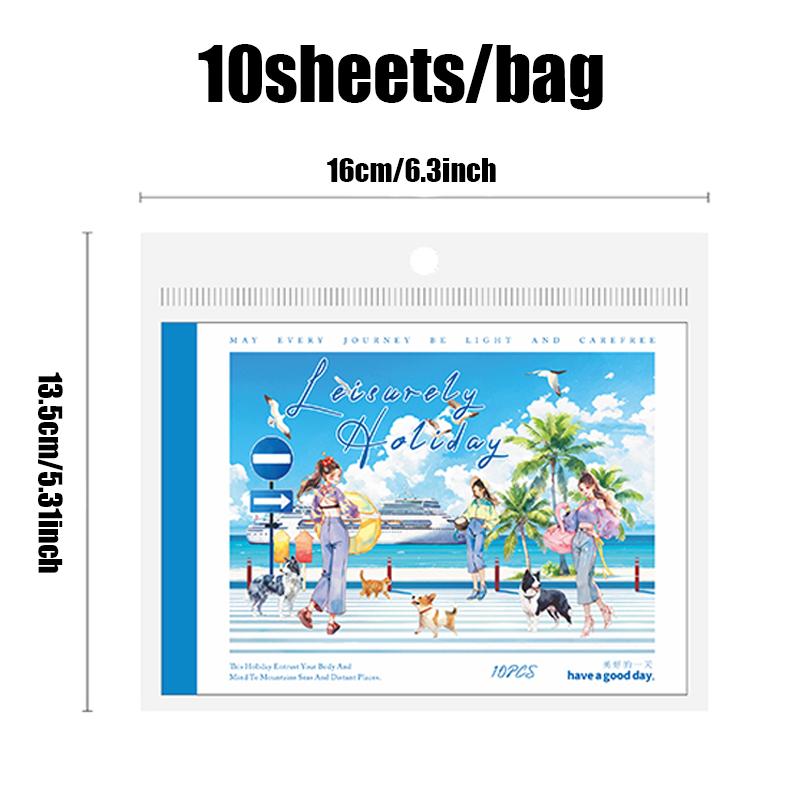 Mr. Paper,Sweet Landscape Stickers Pack of 10 Large Size Holiday Seaside Cherry Blossom Decorative Stickers for Handbooks Gifts