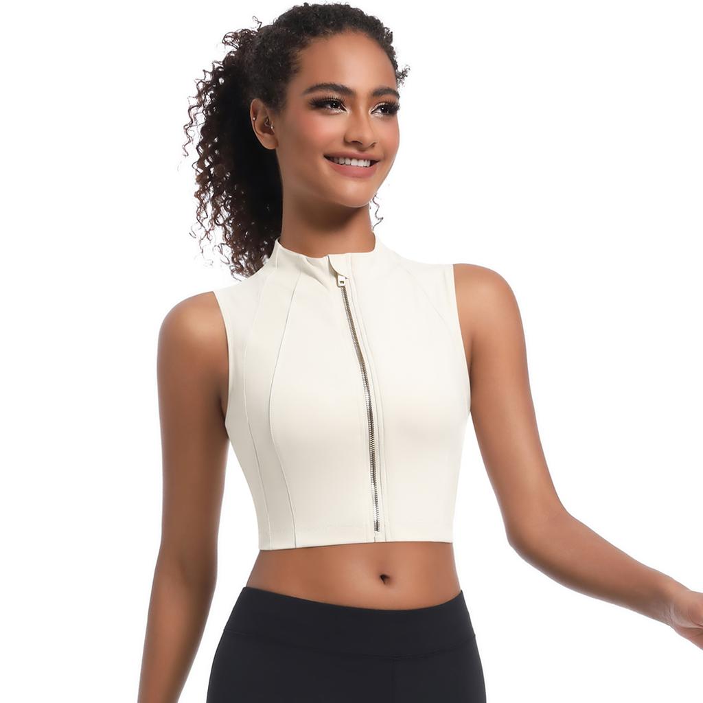 Nessaj Безрукавный спортивный жилет для йоги на молнии, женский фитнес-бюстгальтер, однотонный топ для бега и тренировок