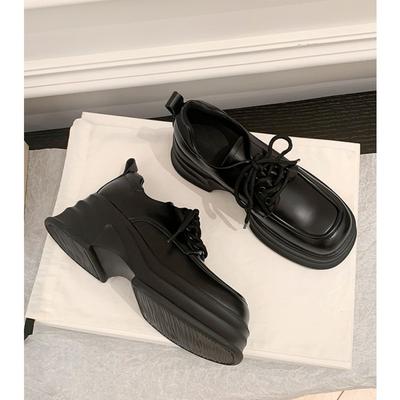 2024 г., ранняя весна, новые кожаные туфли-маффины на толстой подошве со шнуровкой, женские туфли-лоферы в британском стиле, подчеркивающие красоту лакированные туфли из кожи