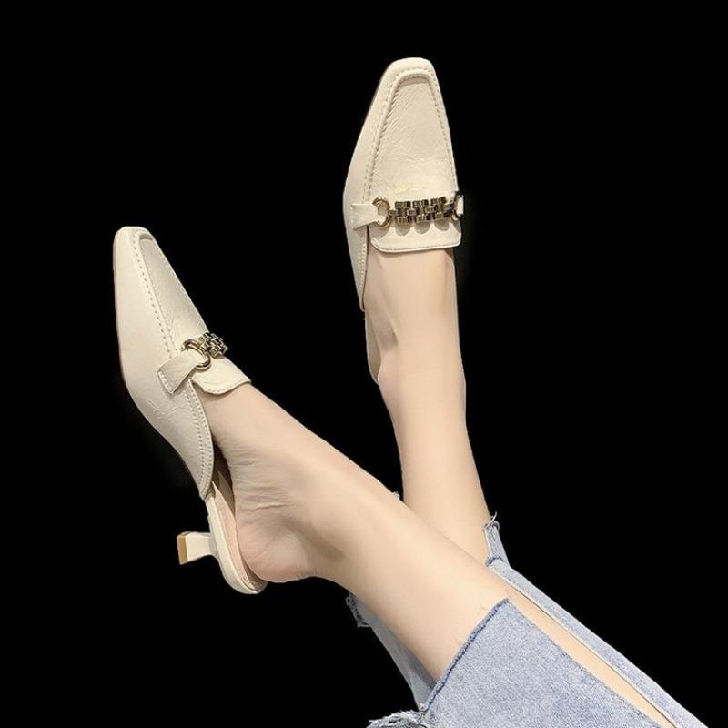 Тапочки Baotou Half для женщин, которые можно носить снаружи, модные женские кожаные тапочки