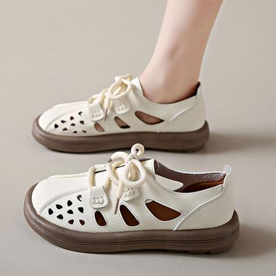 Римские одинарные туфли женские новые летние взрывные полые дышащие одинарные туфли на толстой подошве ретро повседневные туфли-лодочки с отверстиями