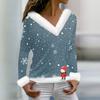 Women's Fashion Casual Long Sleeve V-Neck Christmas Printed Plush Top