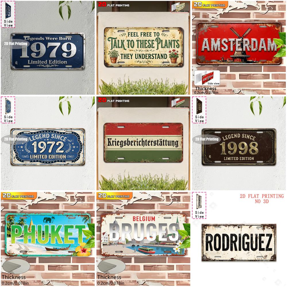 Vintage Distressed Year City Plant Name Slogan License Plate Metal Tin Sign Retro Wall Decor For Bar Cafe Home Garden