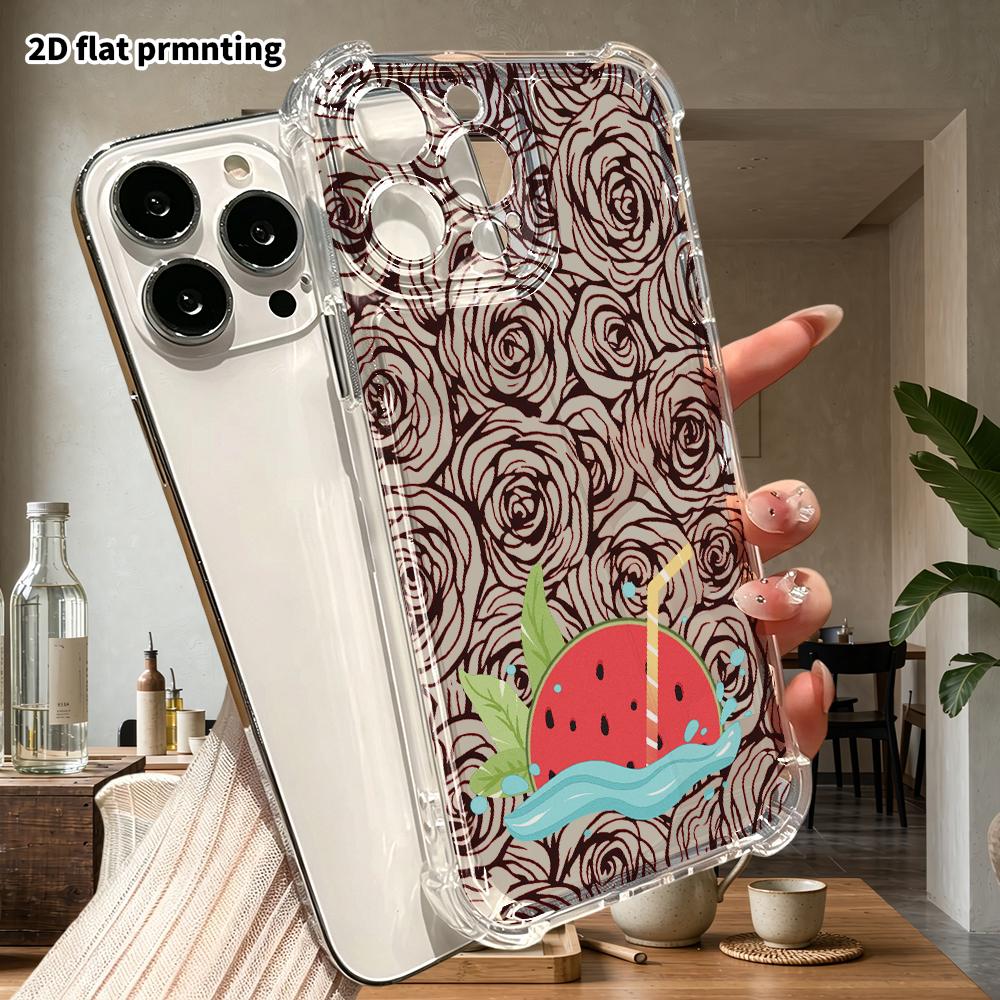 Чехол для телефона: 2D плоский дизайн, подходит для iPhone 18 17 16 15 14 13 Pro, прозрачный чехол с защитой углов, арбузная содовая, Рождество и Хэллоуин gi