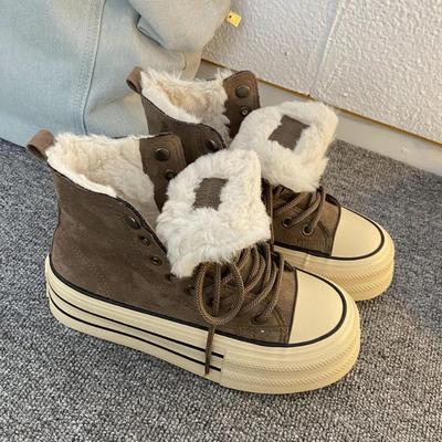 2025 Зимние женские вулканизированные туфли Мех Женские балетки на плоской подошве Увеличенные женские кроссовки Повседневные женские парусиновые туфли Tenis De Mujer