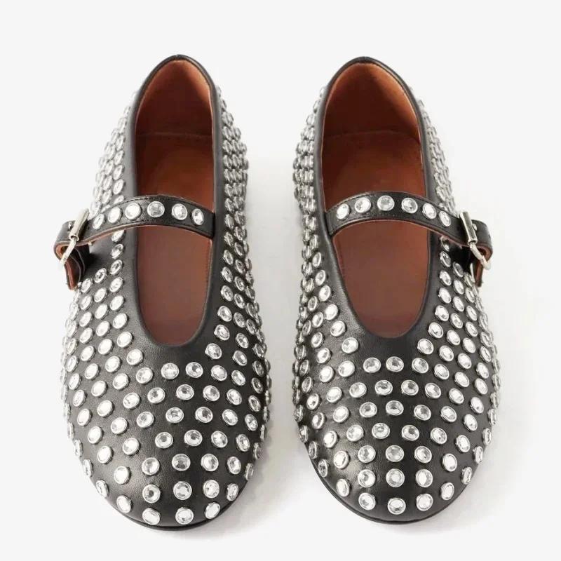 Новые дизайнерские туфли 2024 года Water Diamond Rivet Mary Jane Ballet Shoes Women Flats Comfortable Ballet Shoes for Women Lolita Shoes