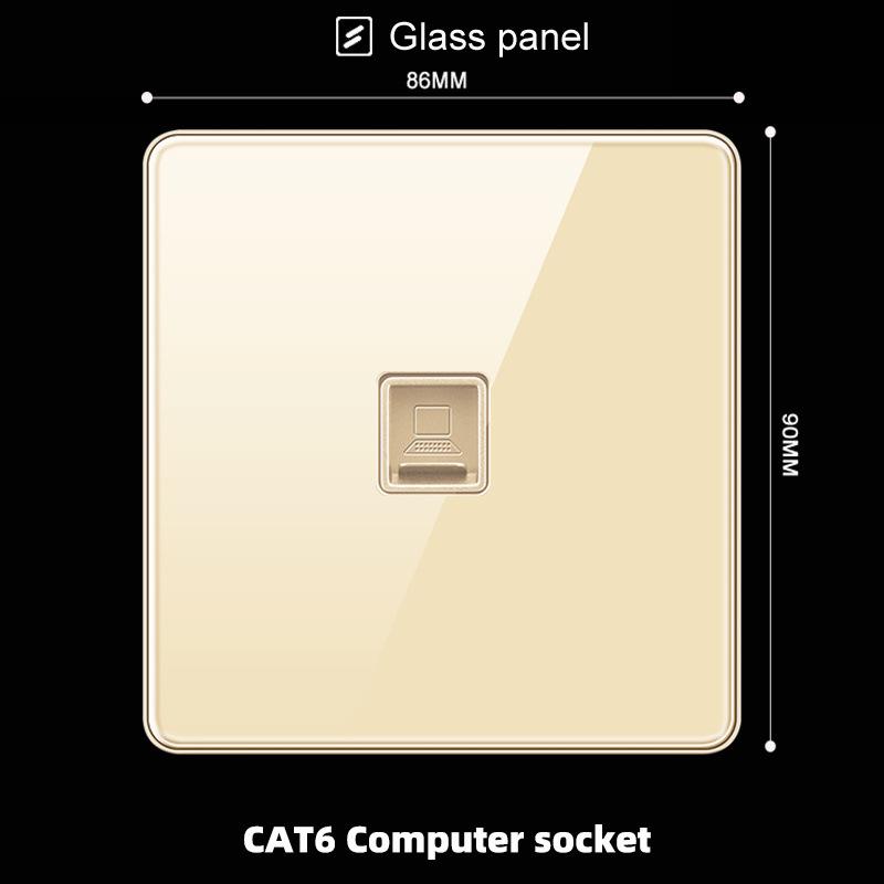 Hong Kong & Macau 13A British Socket with USB Fast Charging, Type-C, Gold Glass Panel, Three-Hole Square Pin
