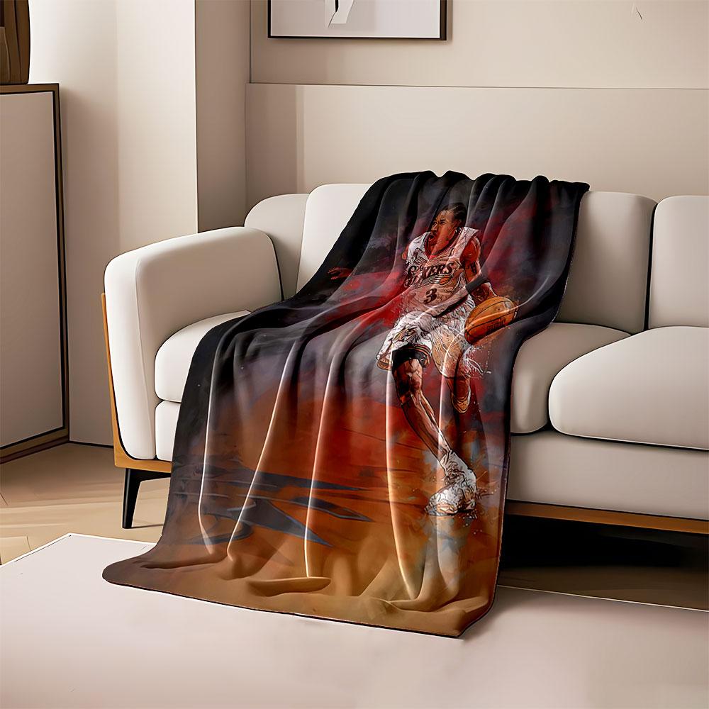 A dynamic basketball player in motion with fiery red and dark tones. for all seasons blanket lunch break throw gift