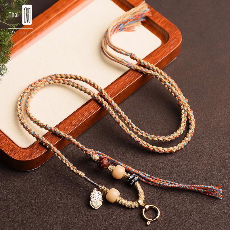 Цепочка для тайского амулета ручной работы: Тибетская подвеска Тханка с хлопковым шнуром ручной работы и агатом Дзи - Стиль А