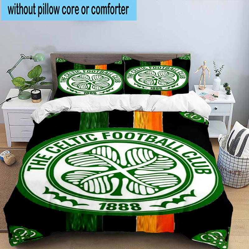 3pcs Celtic Football Club Crest Printed Bedding Set Duvet Cover Closure Includes 1 Duvet Cover & 2 Pillowcases Bedding Sets Home Decor Gifts