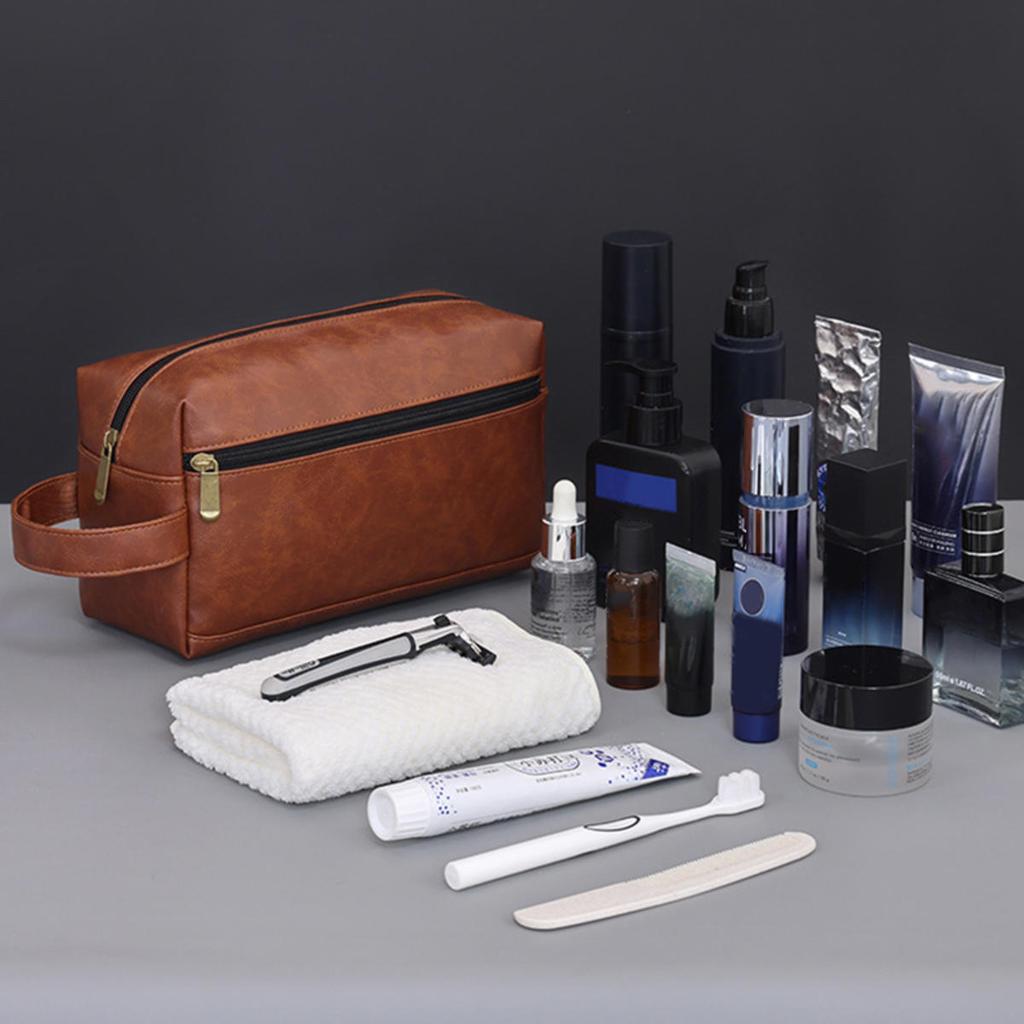 Мужской кожаный дорожный деловой несессер для бритья и косметики, сумка для хранения, портативная косметичка, органайзер большой вместимости, ручные туалетные наборы