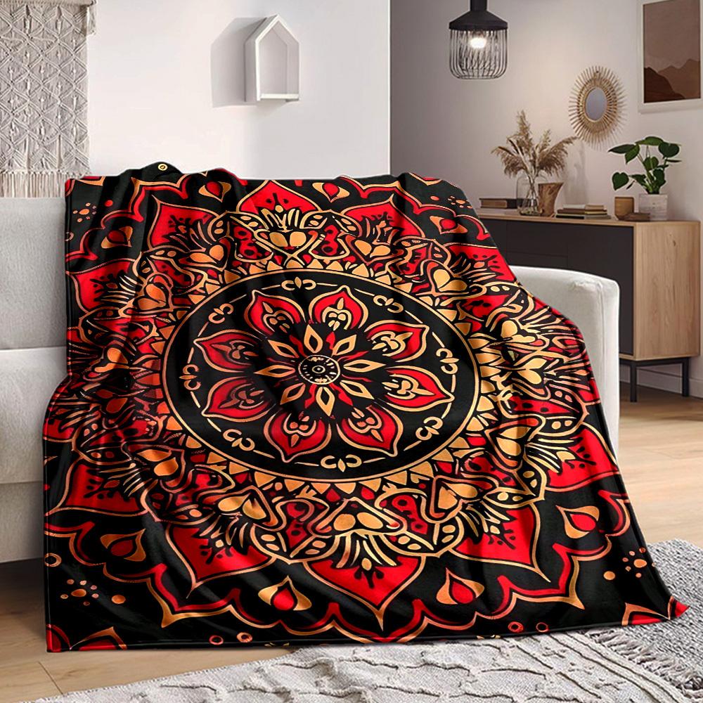 1pc Mandala Pattern Print Blanket Lightweight Flannel Throw Blanket For Sofa, Bed, Living Room Office, Outdoor Travel, Camping, Soft All-Season Throw