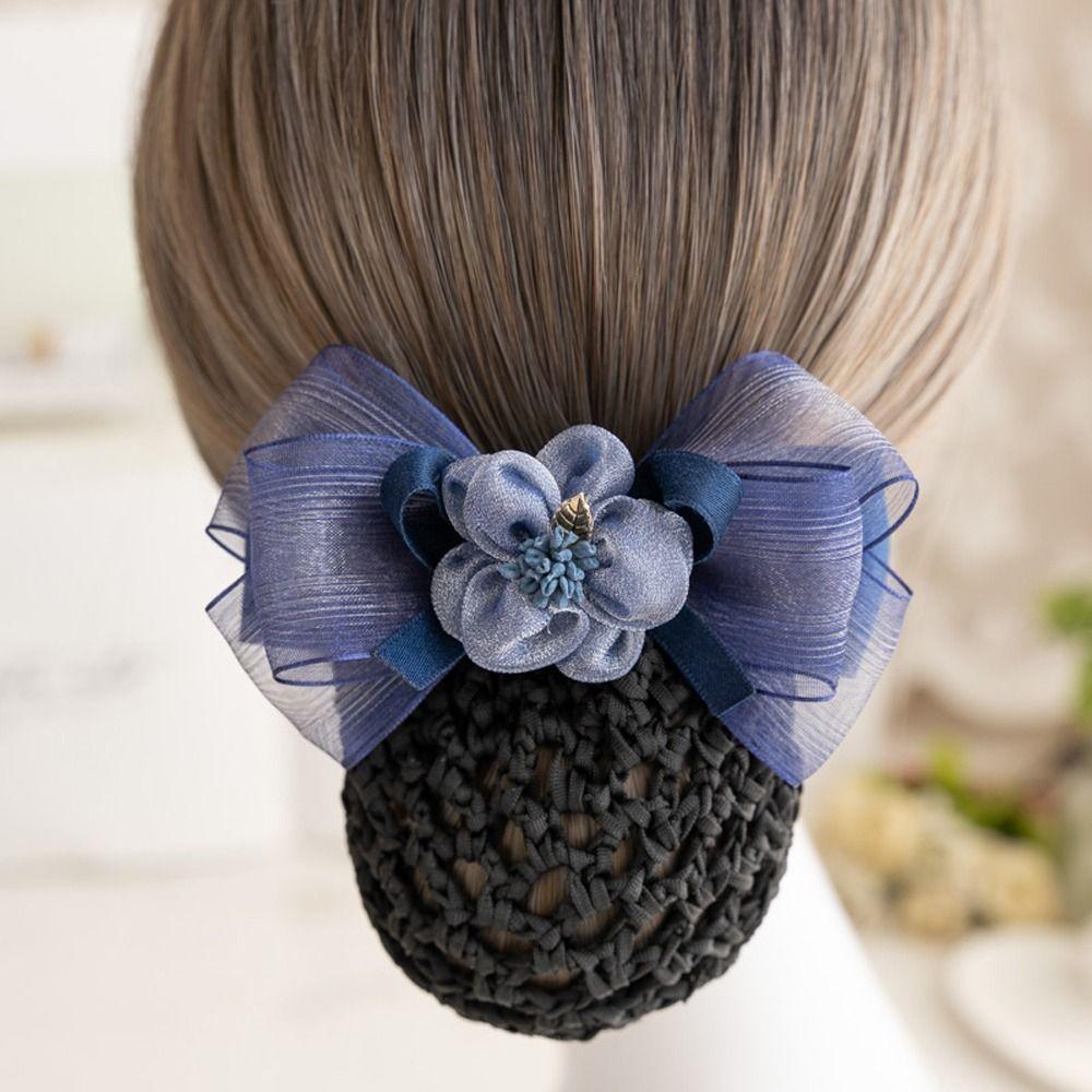 Net Flower For Nurse Hairgrips Cover Net Women Spring Clips Korean Bun Snood Bowknot Hair Bun Cover