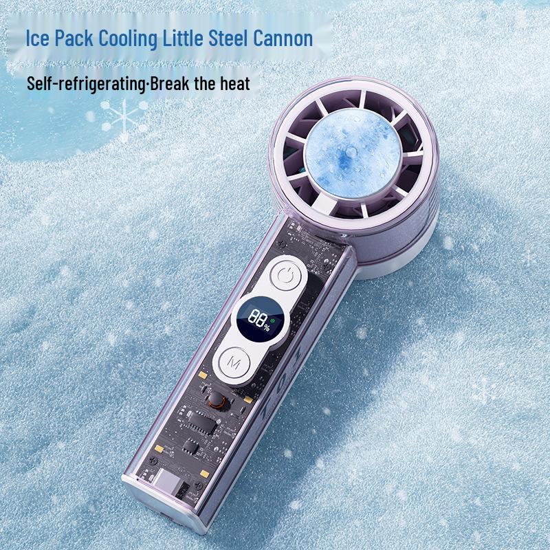 Portable High-Speed Handheld Fan with Digital Display and Cooling Ice Pack