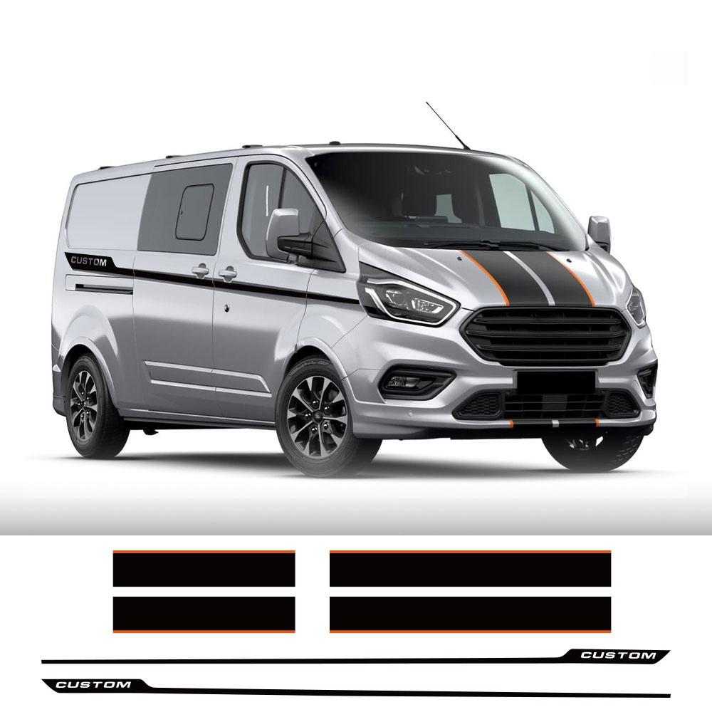 T46Pcs/Lot Car Hood Side Rear Door Stickers For Ford Transit Tourneo Custom Camper Van Sport Vinyl Decals Tuning Auto Accessories