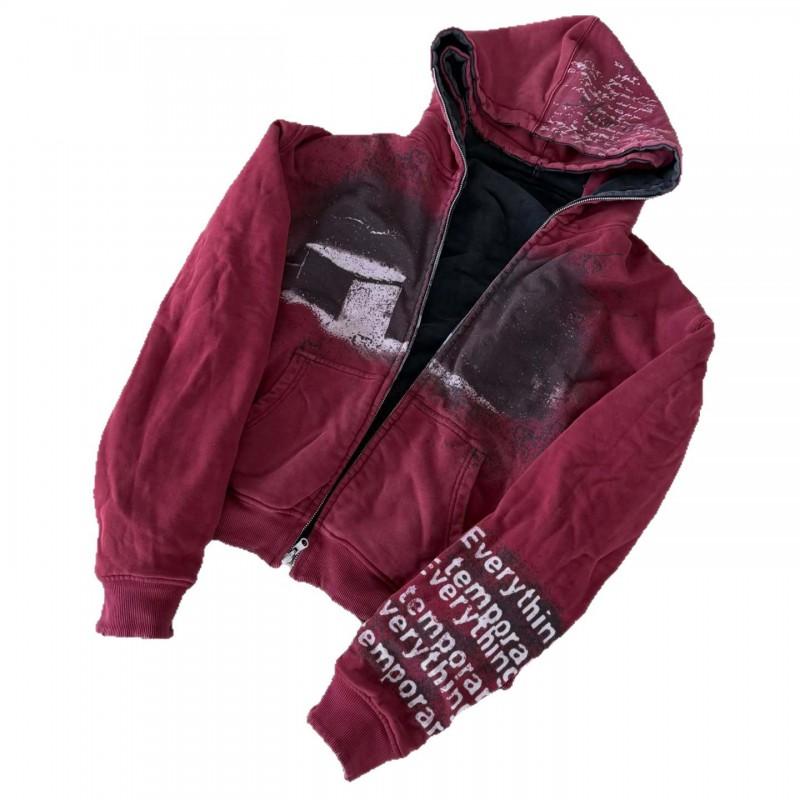 Unisex Gothic Streetwear Hoodie With Dark Portrait Print Zip-Up Reversible Design Winter Casual Sweatshirt