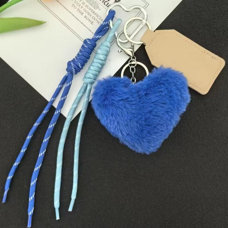 Plush Heart-Shaped Mobile Phone Lanyard, Plush Heart-Shaped Pendant, Bag Pendant, Heart-Shaped Keychain Accessory