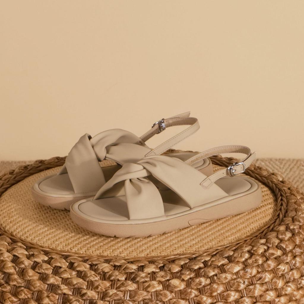 French Thick-soled Cool Slippers Women's Summer Outer Wear Casual Style Versatile Sandals Wrinkled Cross-strap French Women's Shoes Soft Sole