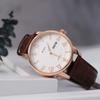 Стильные простые популярные водонепроницаемые аналоговые римские цифры наручные часы брендовые деловые тонкие кварцевые часы с кожаным ремешком розовое золото черные [BUREI] мужские -