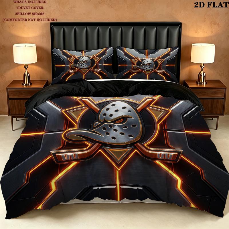 Anaheim Ducks Pattern Bedding Quilt Set Home Decoration Gift (1 * duvet cover + 2 * pillowcase without core)