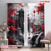 2pcs,2D Plane Printing Light Filtering Curtains Crimson Cascade Durable 100% Polyester Fabric (without Rod) Art Deco Festive
