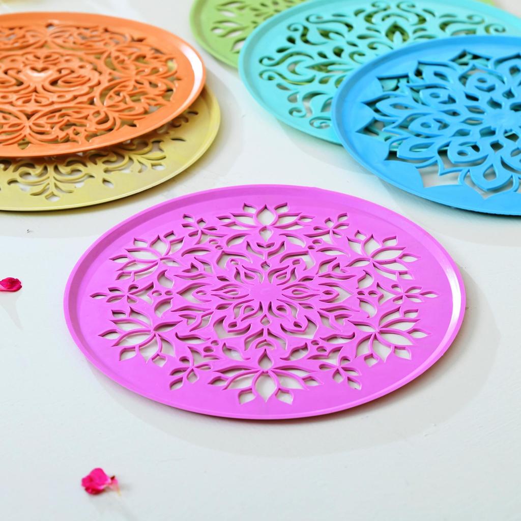 Rangoli Stencil Diwali Decoration Items, Rangoli Making Stencils for Floor Decorations, Reusebale Rangoli Stencils (8 Inch, 6 Pcs Set)