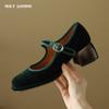 2024 Spring Fashion Single Shoes Women's New Elegant Black Sheep Velvet Mid-high Heels Ladies All-Match Buckle Mary Jane Shoes