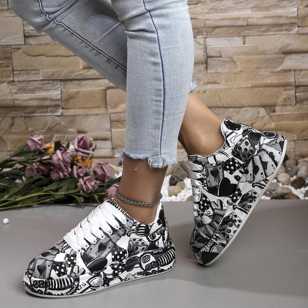 Platform Graffiti Shoes Trainer Sneakers Flats Shoes 2024 New Comfy Fashion Colorful Skateboard Shoes Flats For Woman Dropship