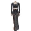 Evening Dress Fashion Women's Evening Gown Solid Colour Mesh Hot Drilling Long Sleeve Long Dress Set