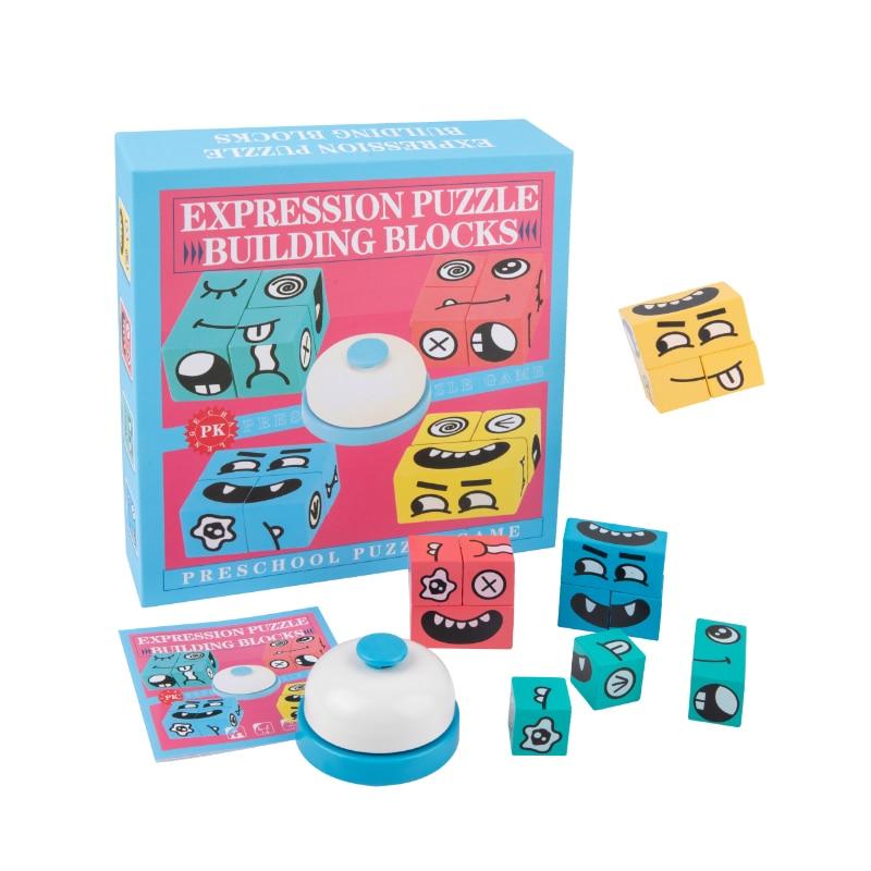 Silentkid Children's Toy Building Blocks Educational Interactive Games Wooden Toy Kids Puzzle Face Changing Cube Montessori Toys Children's Gifts