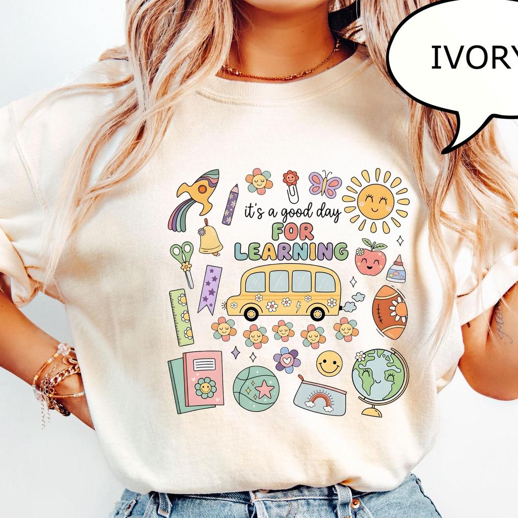 Comfort Colors® It's A Good Day For Learning T-Shirt, School Bus Teacher Shirt, Floral Teacher Shirt, Last Day Of School T-Shirt