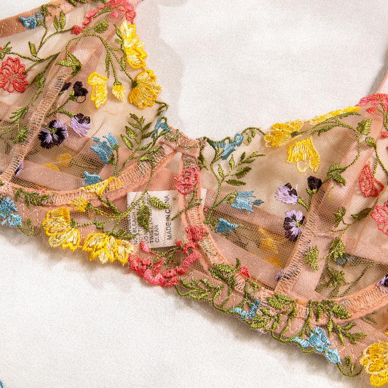 Women Sexy Lingerie Set Transparent Sexy Lace Bra Set Underwired Bras Thin Female Pure Desire Underwear Floral Thong